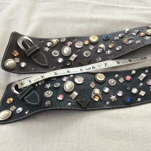 2 VTG 80’s Unique Handmade Leather embellished belts. Black & Brown